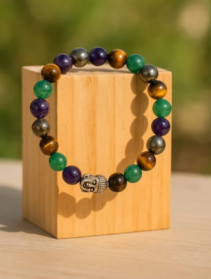 Sampatti Sutra (Thread of Wealth) | Amethyst, Tiger Eye, Pyrite and Green Aventurine