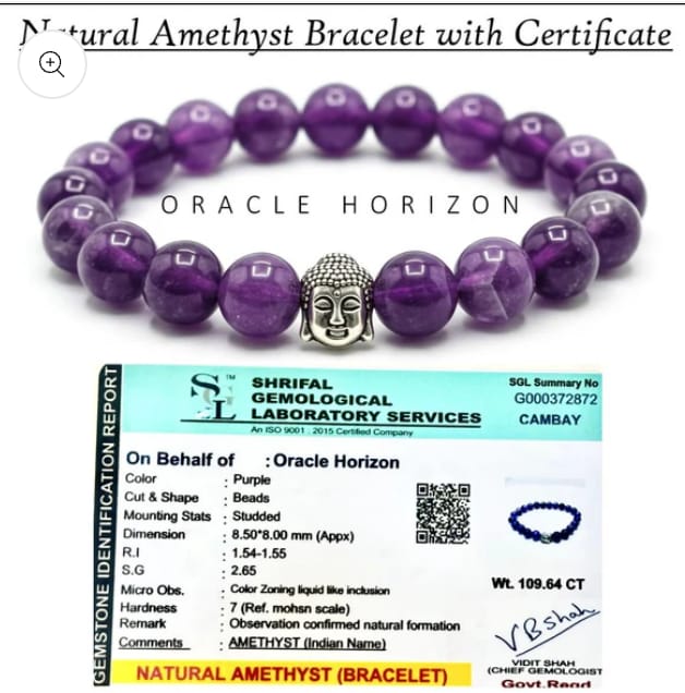 Amethyst Crystal Bracelet | Lab Certified | For Courage, Protector And Will Power - Unisex, 8 mm beads Bracelet