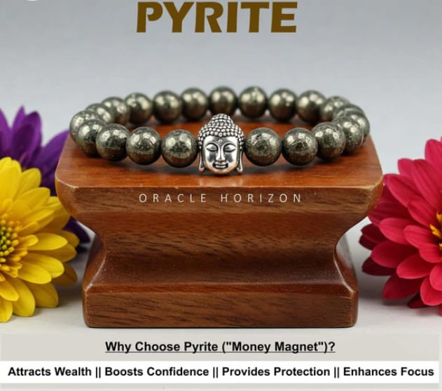 Pyrite Crystal Bracelet | Lab Certified | For Financial Gains, Abundance and Prosperity | Money Mangnet - Unisex, 8 mm beads Bracelet